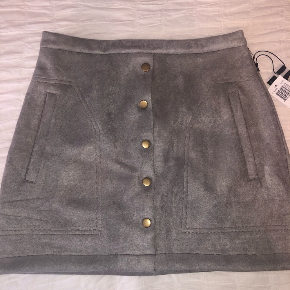 Grey suede button down skirt